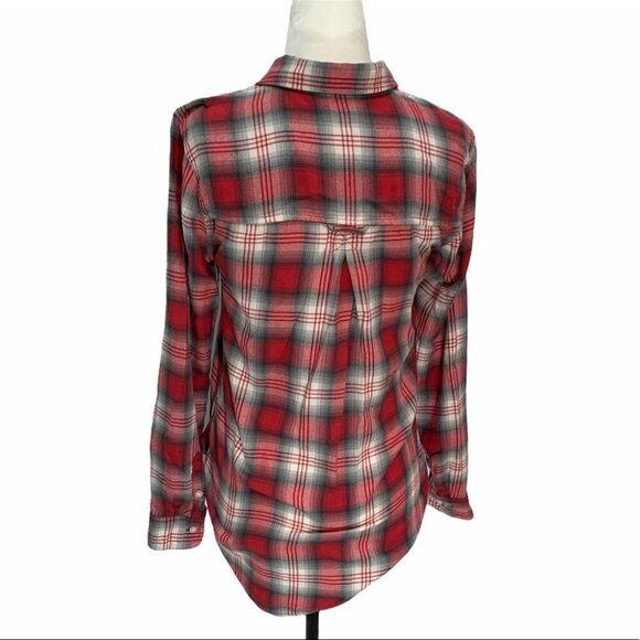 𝅺american Eagle♥️Amazingly Soft Boyfriend Shirt Red Plaid Sz Xs - Picture 5 of 9